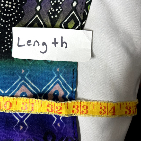 Nicole Miller Womens Large Colorful‎ Long Sheer Tunic Geometric Aztec Fairy Boho - Picture 8 of 11
